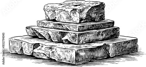 Classical stepped pedestal with engraved stone design for vintage decor and architectural illustration