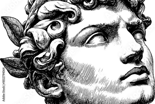 Classical stone bust engraving illustration – vintage decorative design for art lovers