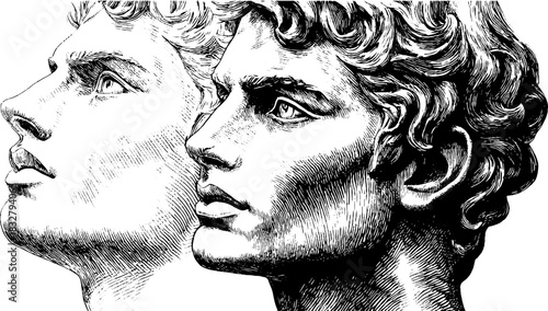 Decorative classical stone bust illustration for artistic design and decoration