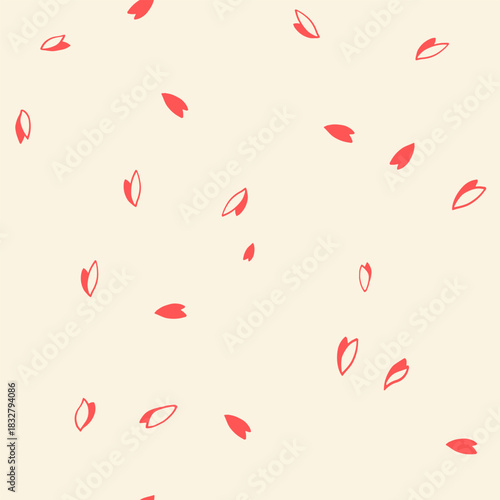 Seamless vector pattern with scattered coral petal shapes on a soft cream background. Minimal modern botanical design for textiles, packaging, stationery, wallpapers and decor