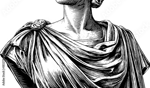 Elegant draped female statue - vintage engraved illustration for art and design