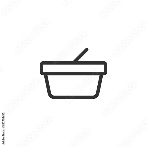 Food container, linear icon. Takeaway meal and food packaging. Line with editable stroke.