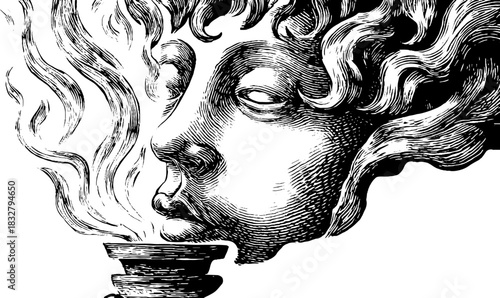 Enigmatic drifting ember spirit engraving – mystical and decorative art design