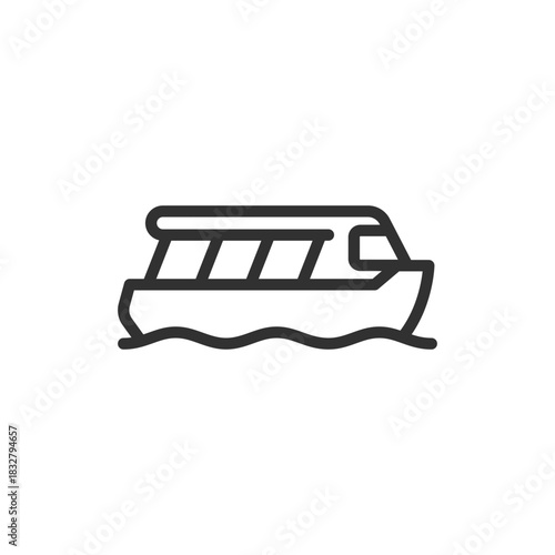 Tender boat, linear icon. Shuttle transport between cruise ship and shore. Line with editable stroke.