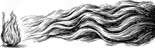 Decorative engraved illustration of drifting ember spirit - hand drawn vintage design for art prints