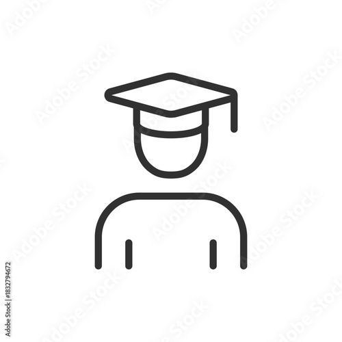 Graduate student, linear icon. Academic success and higher education. Line with editable stroke.