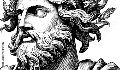 Engraved decorative illustration of fire deity with flames for mythological design