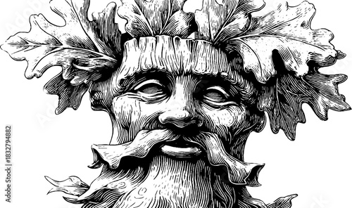 Forest deity decorative design with intricate leaves - suitable for posters or cards