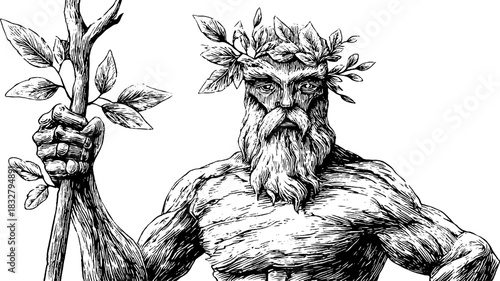 Enigmatic forest guardian spirit engraving - nature and mythology concept art