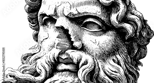 Fragmented classical sculpture - vintage hand drawn illustration for artistic design