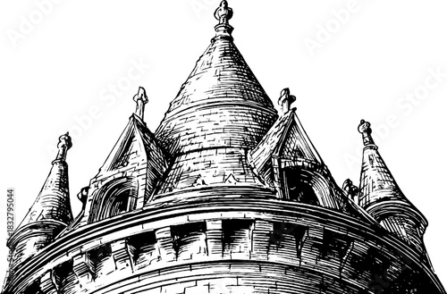 Intricate gothic architectural pinna sketch for decorative design or poster