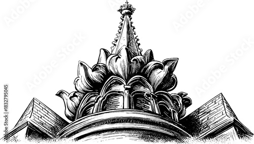 Gothic ornamental pinna engraving - decorative architectural detail