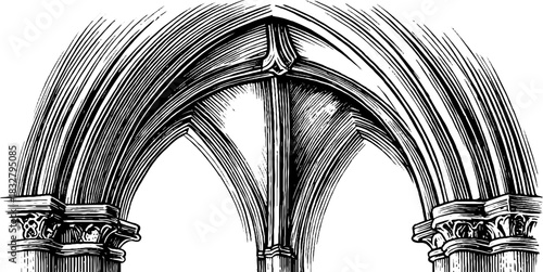 Gothic rib vault architecture decorative engraving for design and historical study