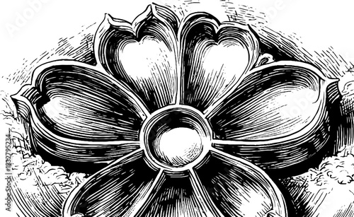 Gothic tracery rose engraving design for historical ornamentation and decor