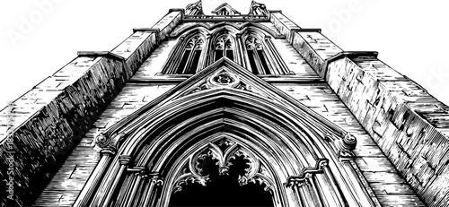 Gothic architecture wall fragment engraving - decorative art design for historical illustrations