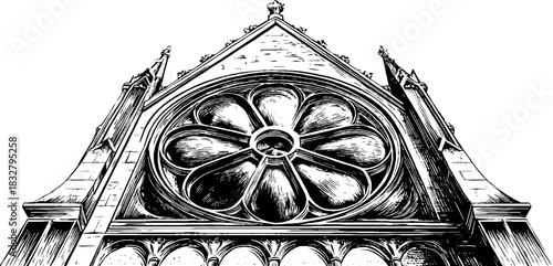 Intricate gothic window fragment engraving for architectural design inspiration