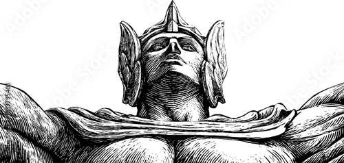 Engraved decorative illustration guardian thunder spirit vintage sketch hand drawn.
