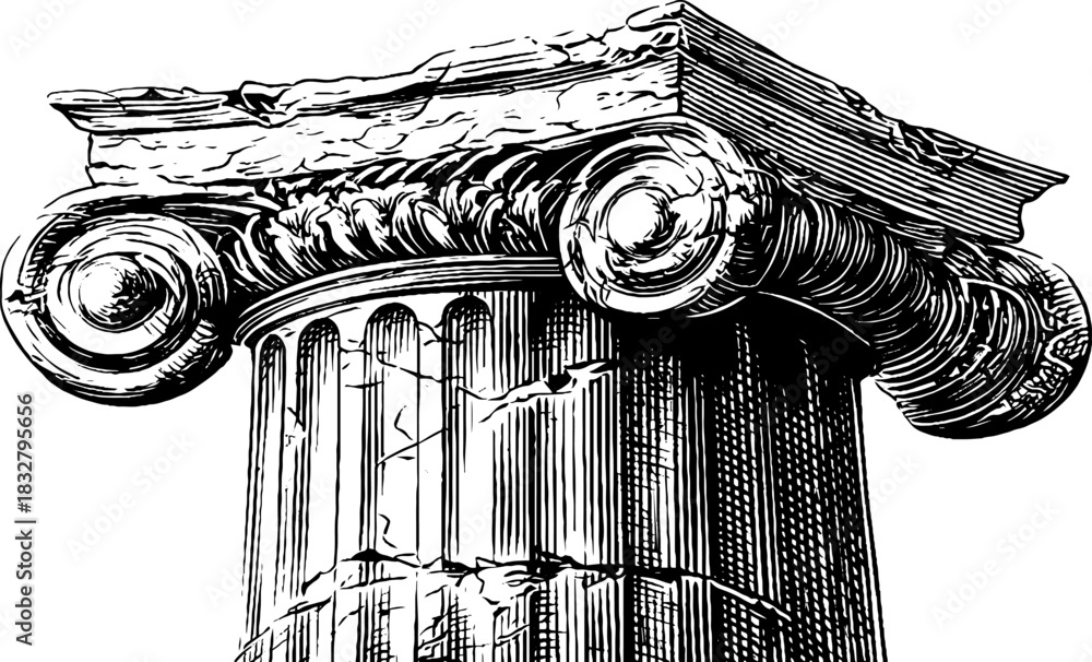 Fototapeta premium Medieval cloister column engraving - historic architecture art design