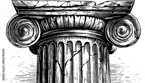 Intricate medieval cloister column sketch engraving for historical design