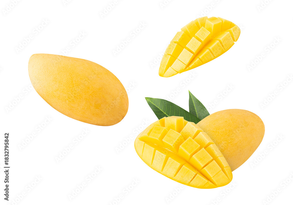 Fototapeta premium Falling Yellow Mango, Cutout, Full Depth of Field.