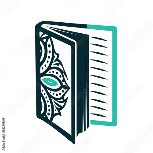 Teal and Black Book Icon with Floral Design