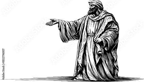 Intricate medieval storyteller engraving - artistic representation for historical design