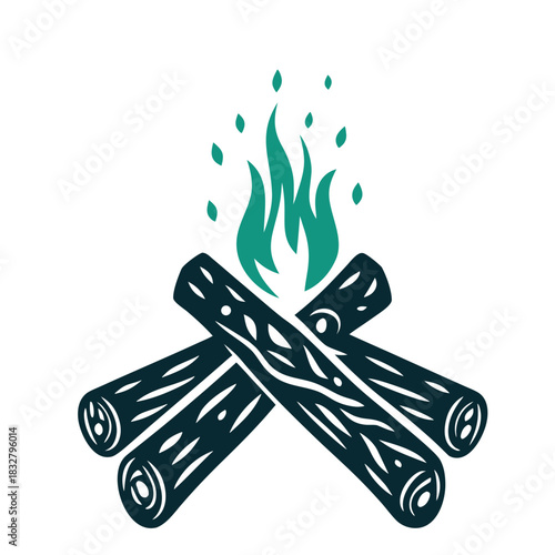 Teal and Black Bonfire Graphic Icon Illustration