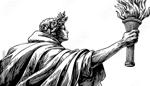 Medieval torch bearer illustration - vintage engraving for decoration and design