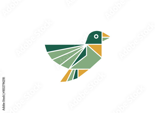 Abstract Geometric Bird Vector Illustration With Green Blue And Orange Shapes On A Black Background Minimalist Design Style