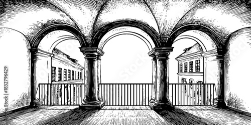 Renaissance arched balcony decorative design for historical architecture projects
