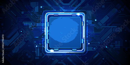 Abstract blue computer chip and circuit board illustration art