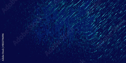 Abstract blue digital matrix pattern background with data stream and glitch effect