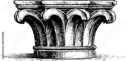 Renaissance decorative column capital engraving - vintage architectural design illustration