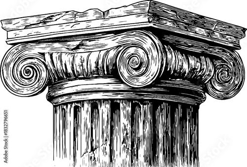 Renaissance decorative column capital engraving - hand drawn illustration for art and design