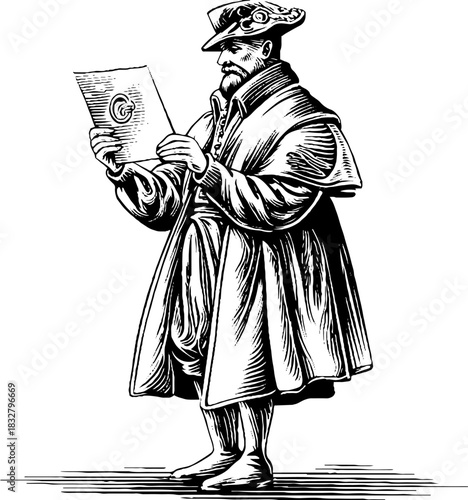 Renaissance diplomat illustration - historical decorative art for design and print