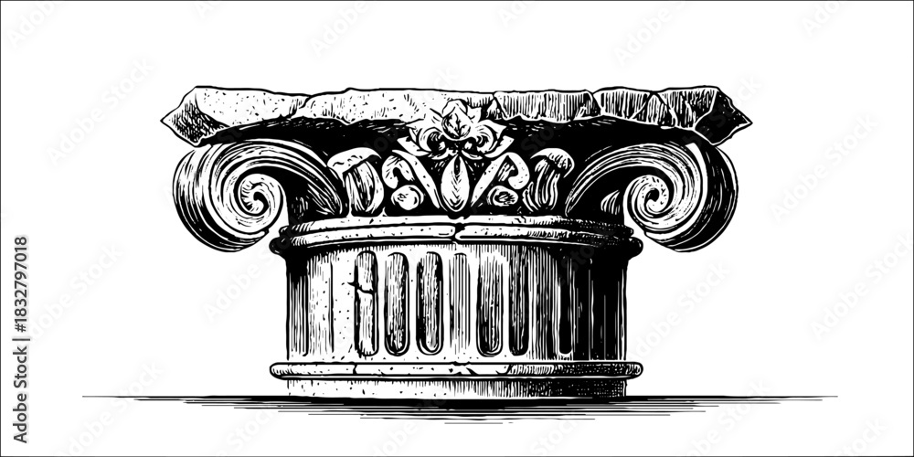 Fototapeta premium Engraved decorative illustration renaissance stone column vintage sketch hand drawn.