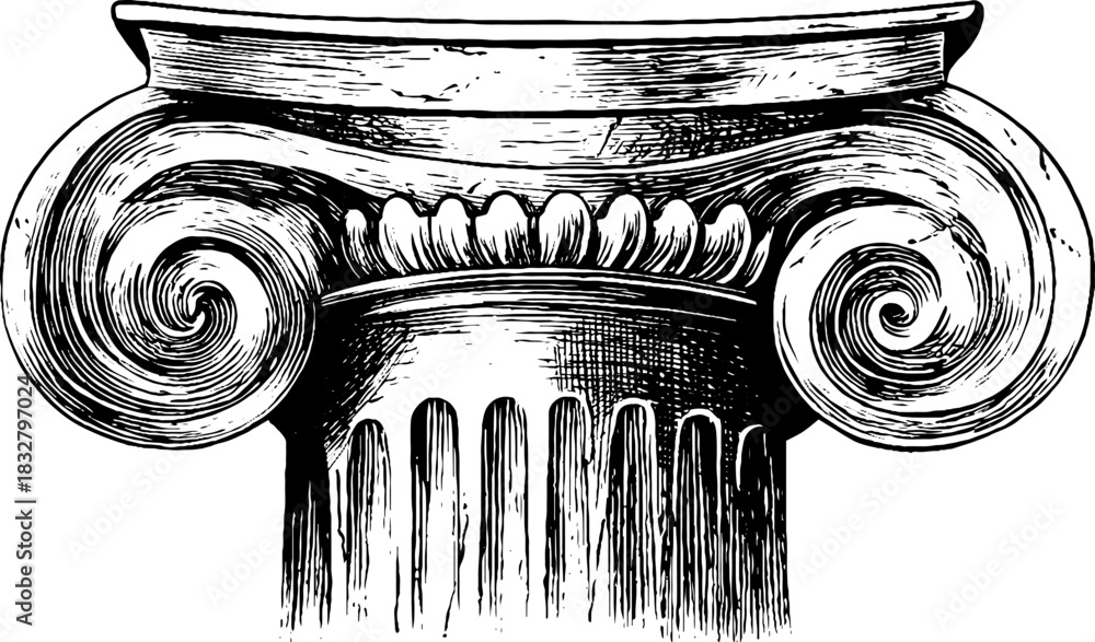 Fototapeta premium Renaissance stone column decorative engraving vintage sketch hand drawn illustration.