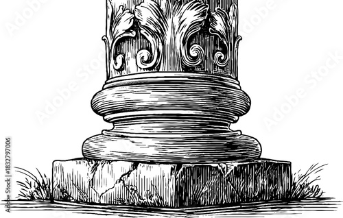 Antique renaissance stone column base engraving for decorative design and historical artwork