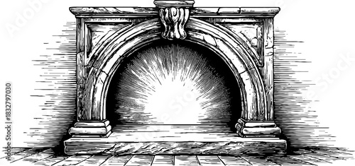 Renaissance decorative wall niche engraved illustration for vintage art design