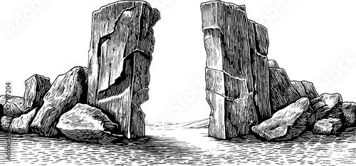 Rugged stone portal design featuring engraved decorative elements for artistic projects