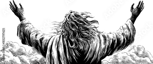 Engraved decorative illustration storm deity vintage sketch hand drawn engraving.
