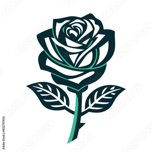 Teal and Black Rose Graphic Icon on White