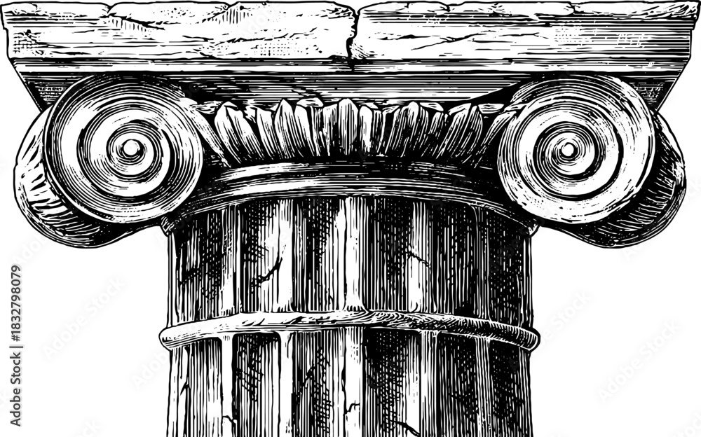 Fototapeta premium Decorative engraving of an ancient doric column sketch for historical design