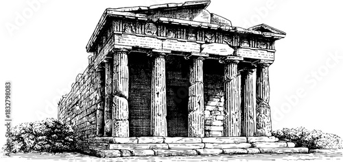 Ancient doric column engraving decorative architectural design