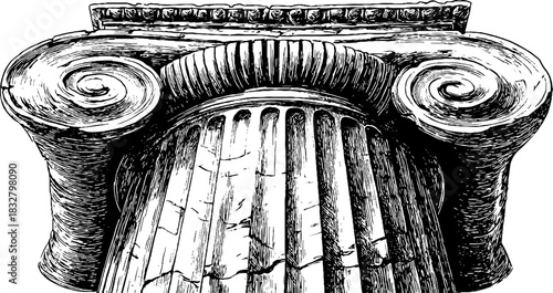 Ancient doric column engraving — vintage architectural design for classic decor