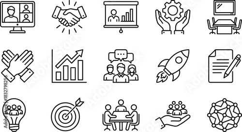 Education and E-learning Outline Icon Set Distance Learning, Teaching, Graduation, Presentation, Student, University, and Knowledge Symbol Collection