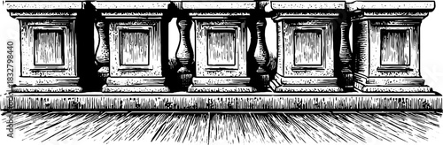 Ancient stone terrace engraving - vintage architectural illustration for design