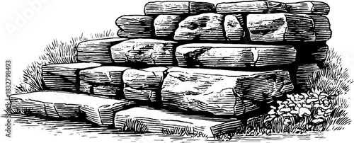 Ancient stone structure engraving - decorative historical art for timeless designs