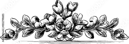 Ornate baroque floral decoration – vintage engraving for design and decor