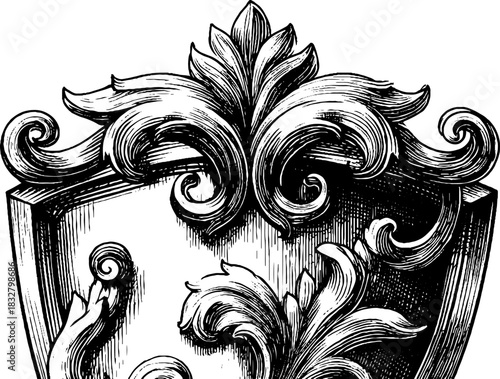Elegant baroque shield design featuring engraved ornate details for vintage decor